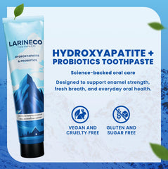Close-up of Larine co toothpaste texture shows gentle polishing on tooth enamel