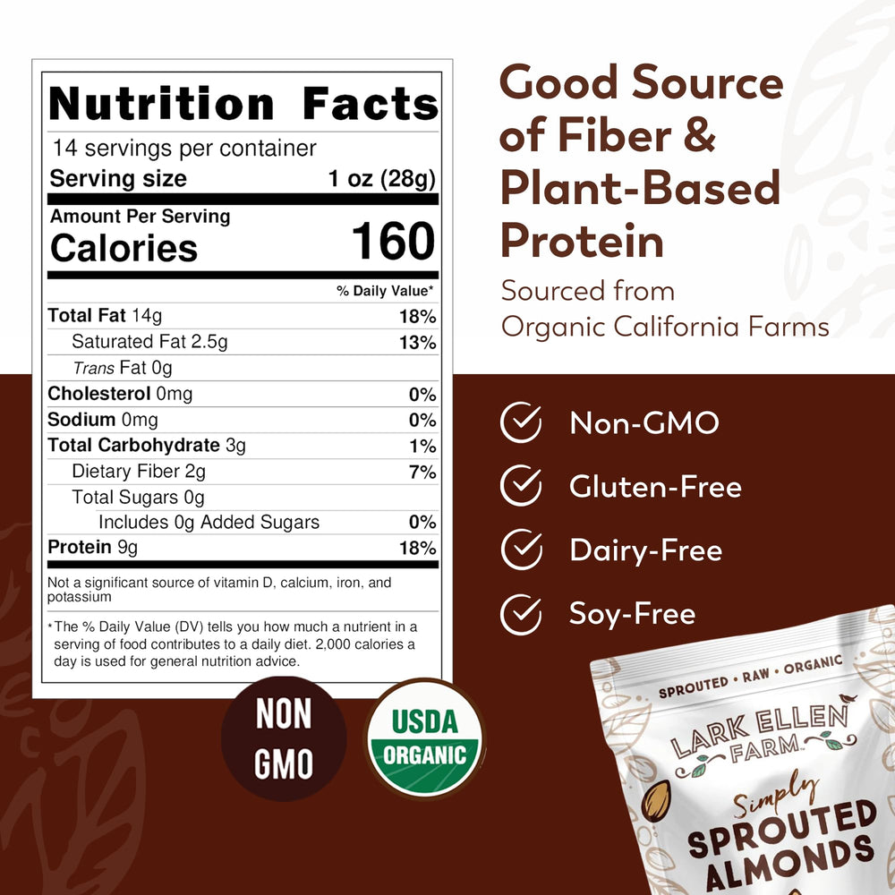 Lark Ellen Farm sprouted almonds close-up crunch for satisfying bites