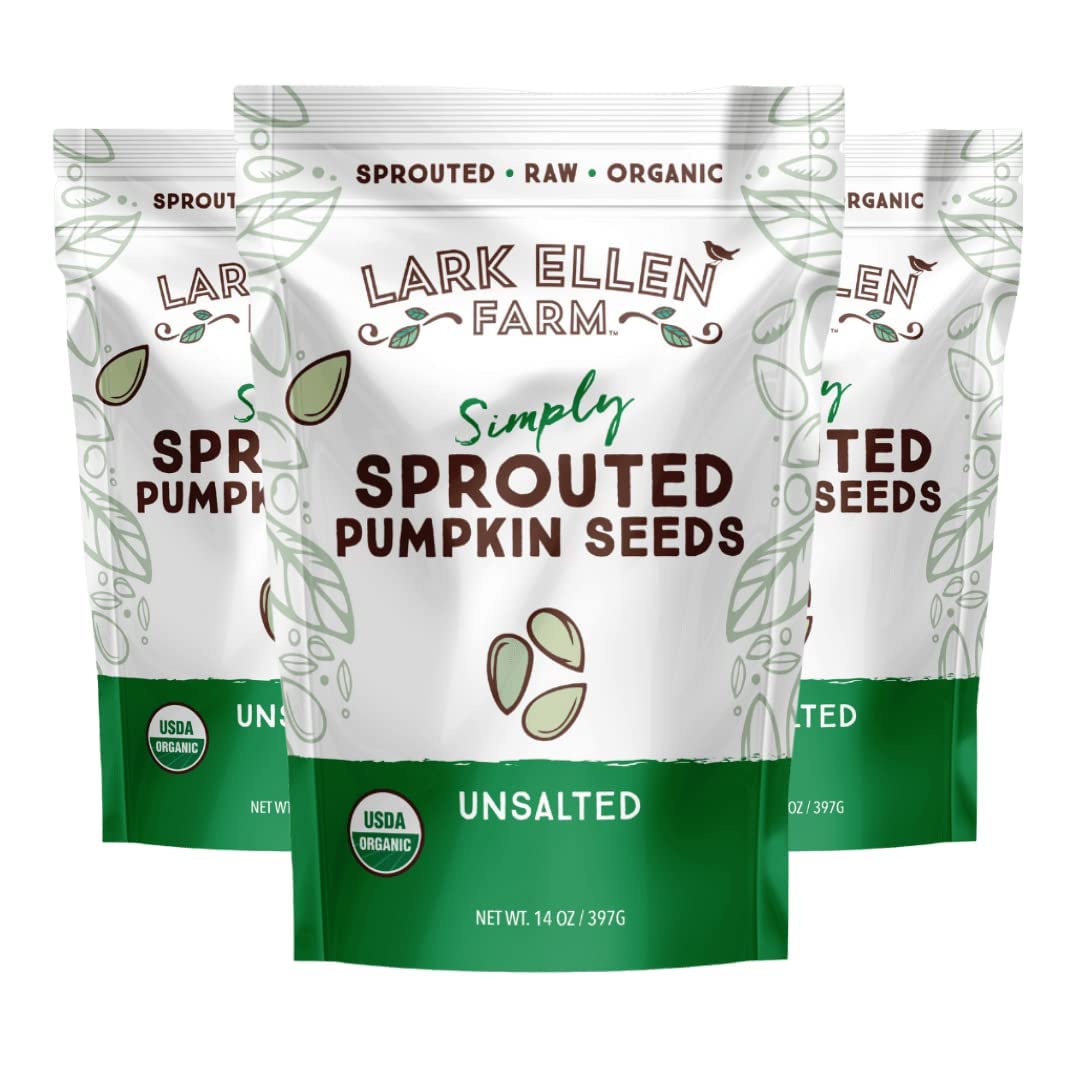 Lark Ellen Farm sprouted pumpkin seeds, air-dried texture ideal for on-the-go snacking.