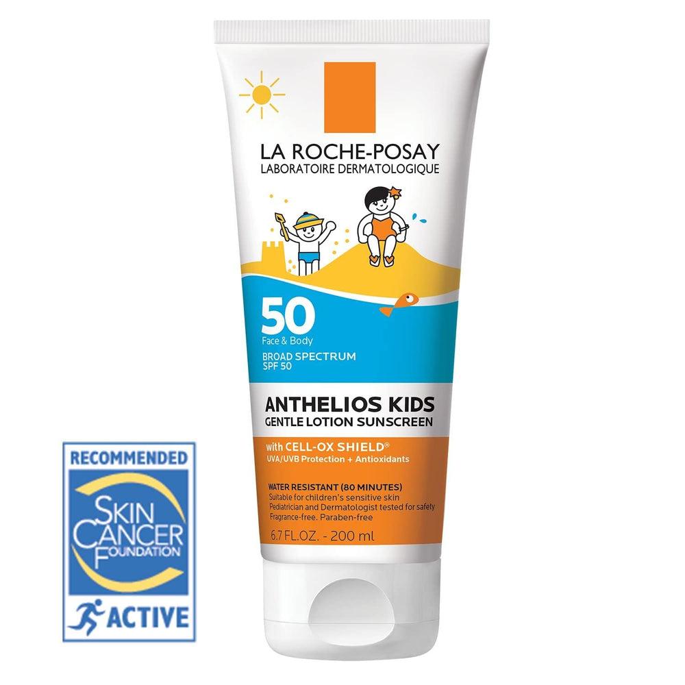 La Roche-Posay Anthelios Kids bottle showing gentle SPF 50 protection for kids