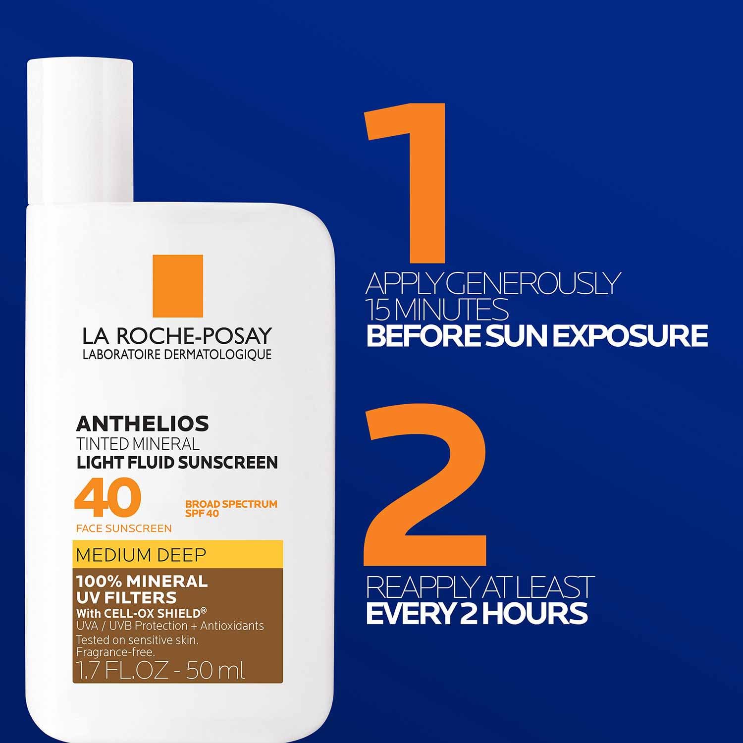 Matte finish from La Roche-Posay Anthelios tinted mineral sunscreen reduces shine.