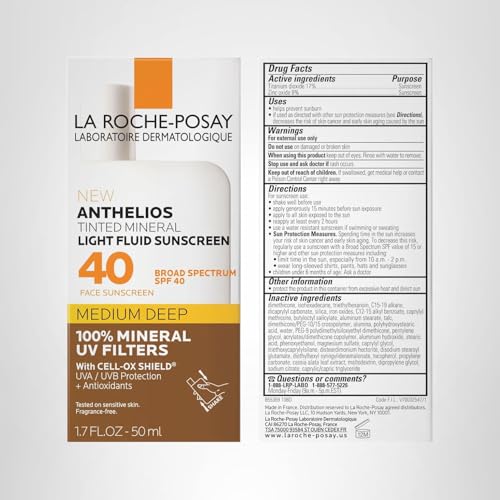 Mineral filters in La Roche-Posay Anthelios tinted mineral sunscreen on skin.