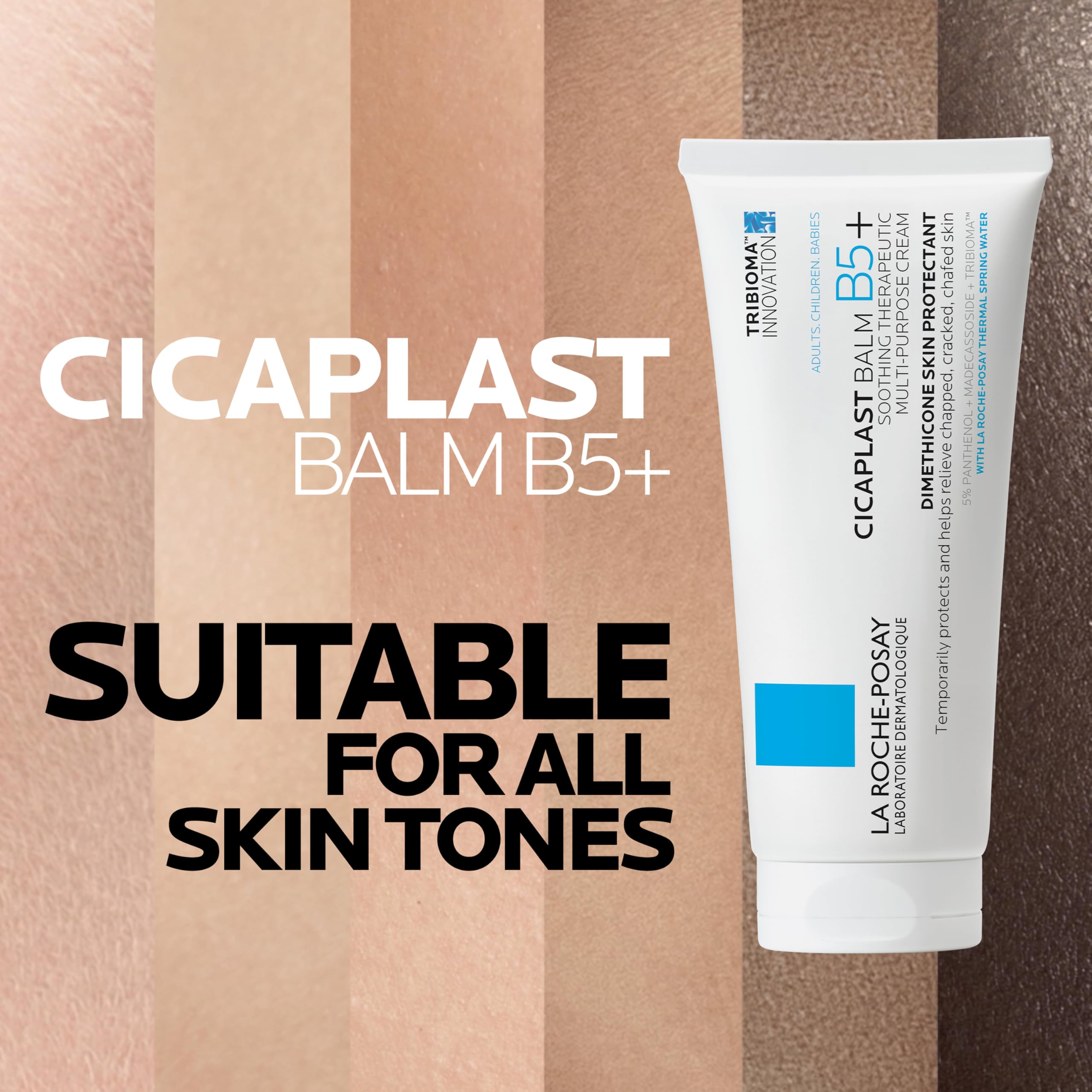 Face application of Cicaplast Balm B5+ for dry, irritated areas.