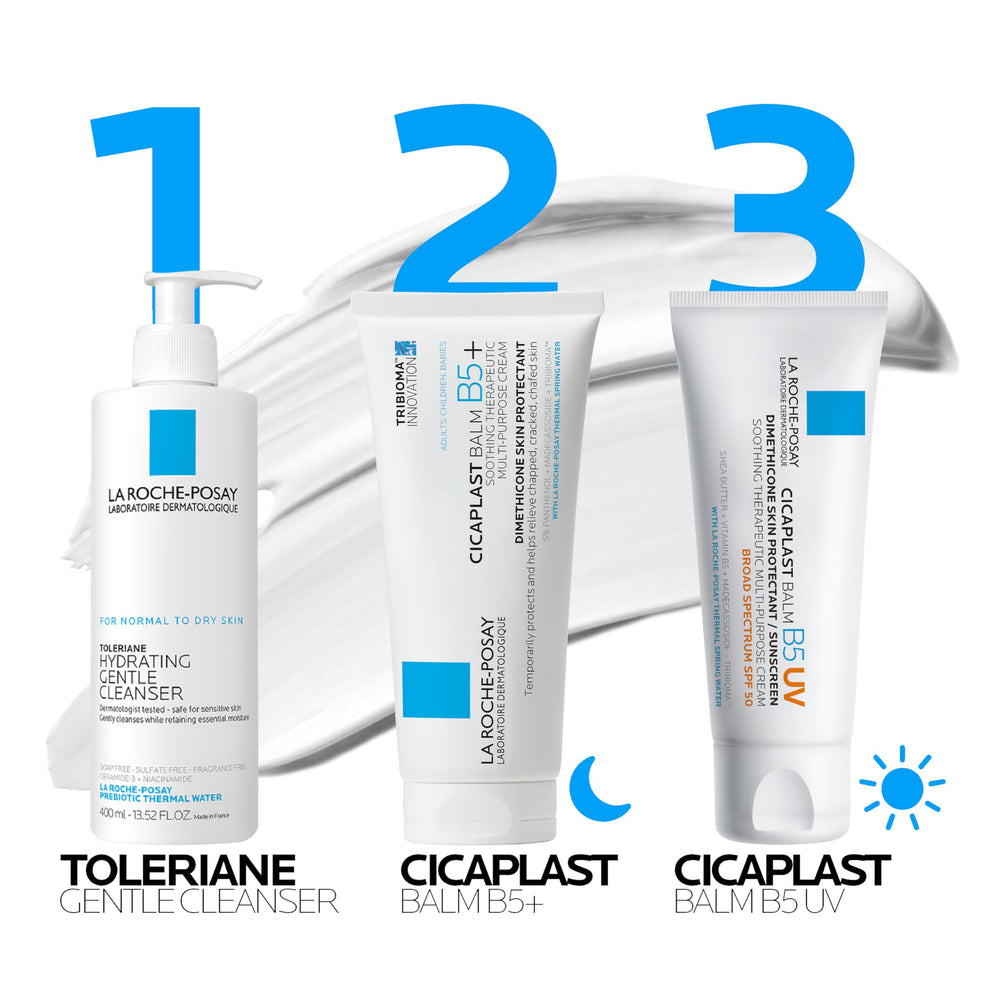 Hands application of La Roche-Posay Cicaplast Balm B5+ for dry skin.