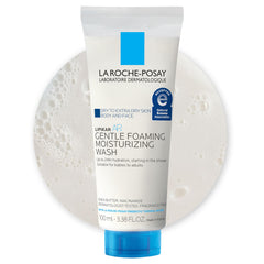 La Roche-Posay Lipikar AP+ foaming bottle pump showing gentle cleansing for dry skin