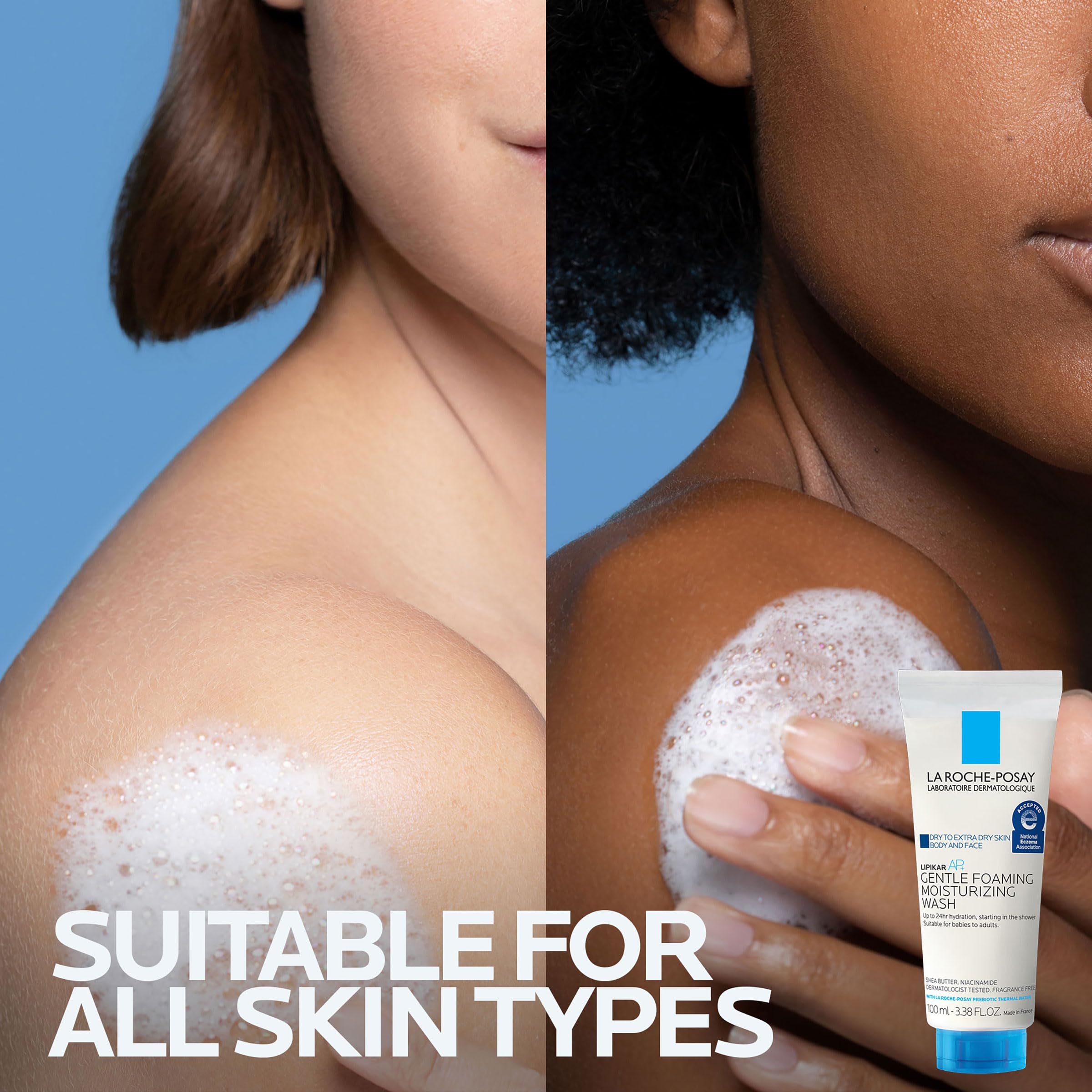 NEA-accepted badge on Lipikar AP+ packaging for eczema-prone skin trust