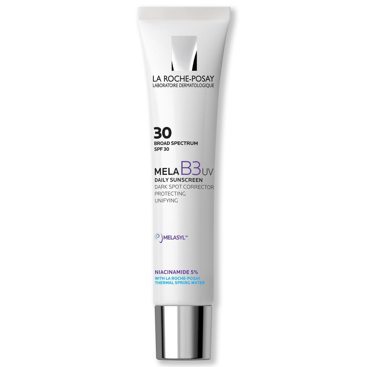 La Roche-Posay Mela B3 sunscreen bottle closeup for daily protection.