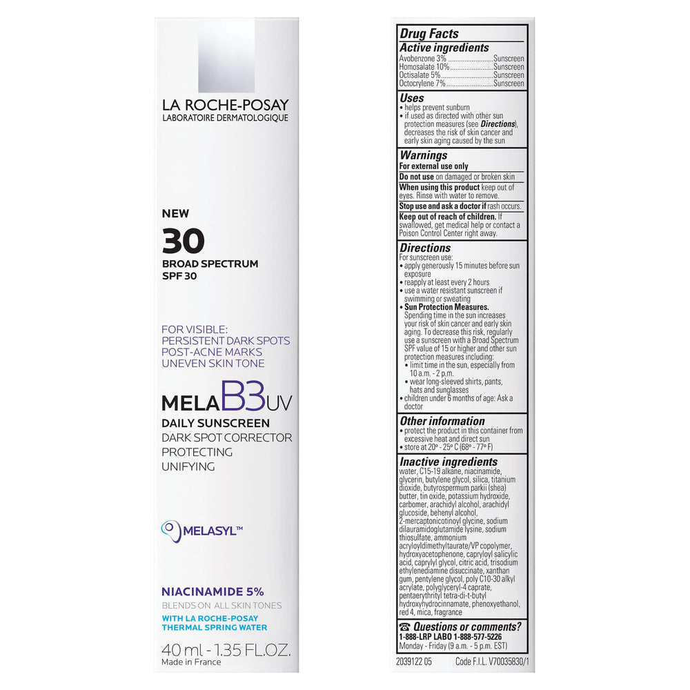 La Roche-Posay Mela B3 sunscreen finish swatch shows even tone.
