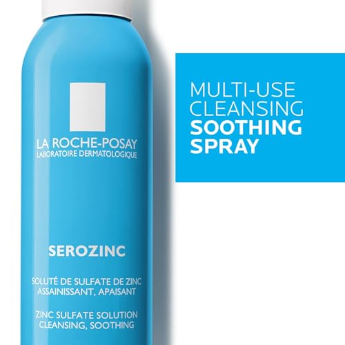 La Roche-Posay Serozinc spray-on mist demonstrates easy application for shine reduction.