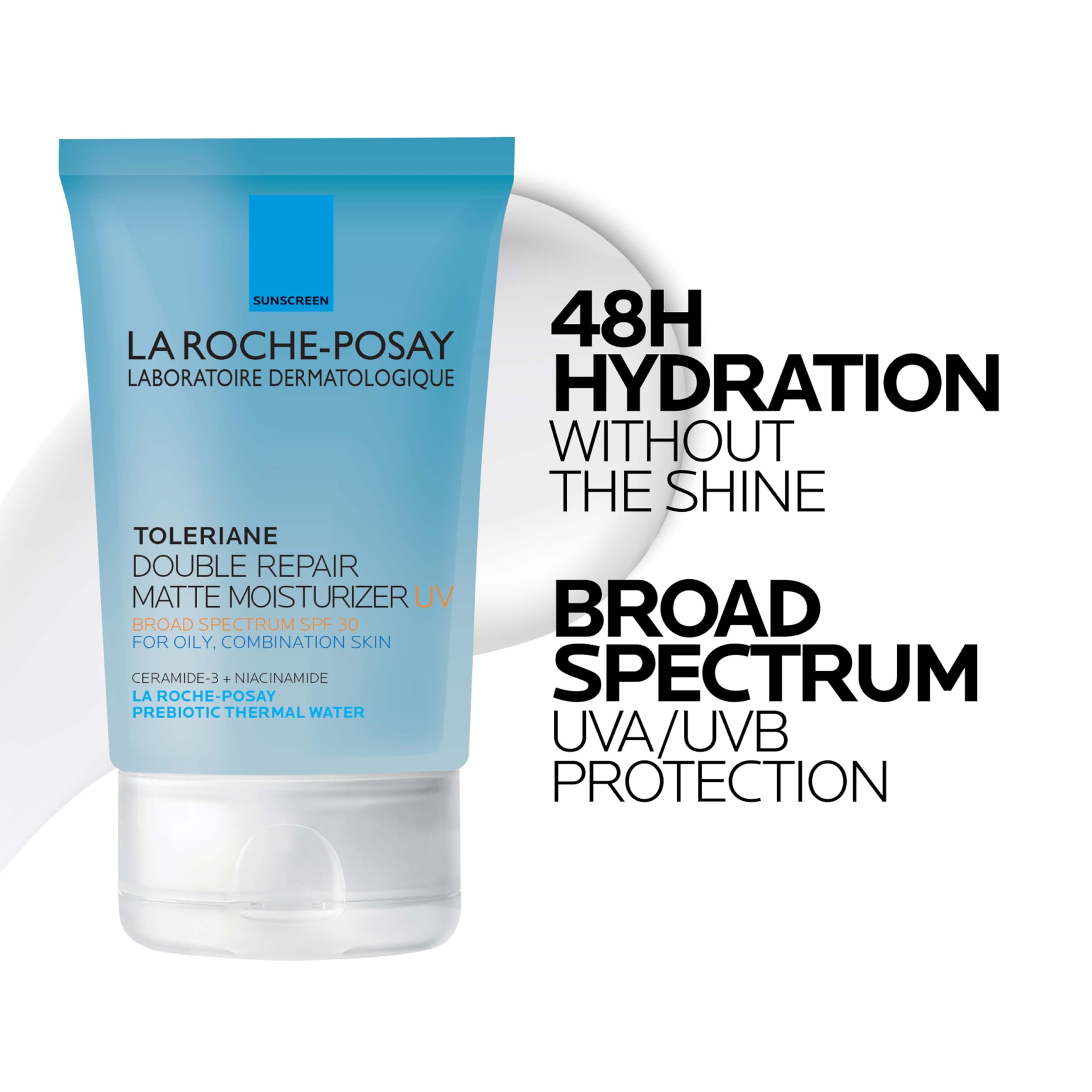 La Roche-Posay Toleriane Double Repair Matte SPF 30 swatch showing SPF 30 coverage and matte look