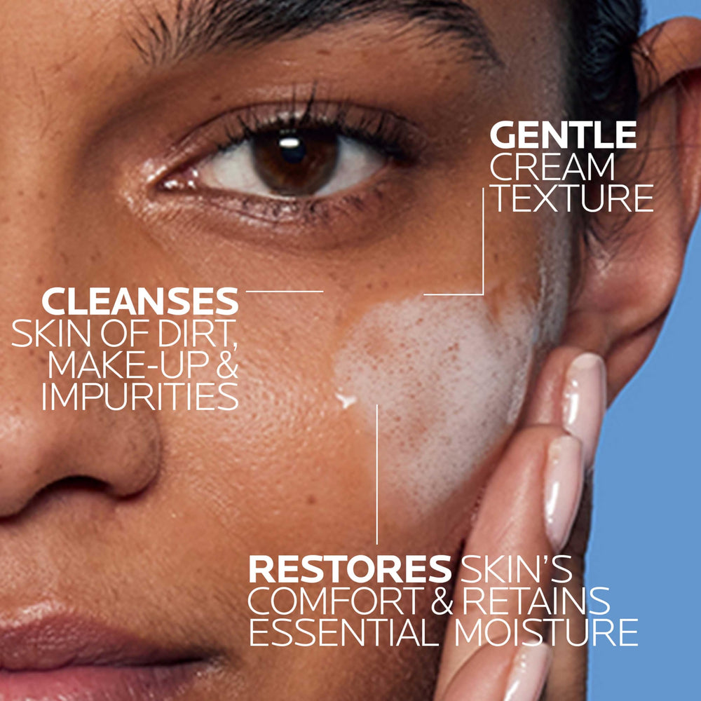 Milky texture of La Roche-Posay Toleriane Hydrating Cleanser close-up, soothing feel