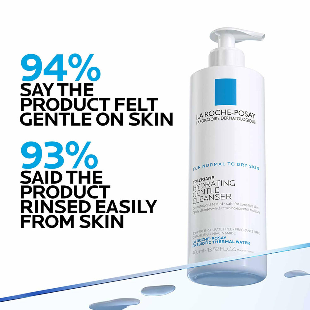 Pump close-up on La Roche-Posay Toleriane Hydrating Cleanser for easy daily use