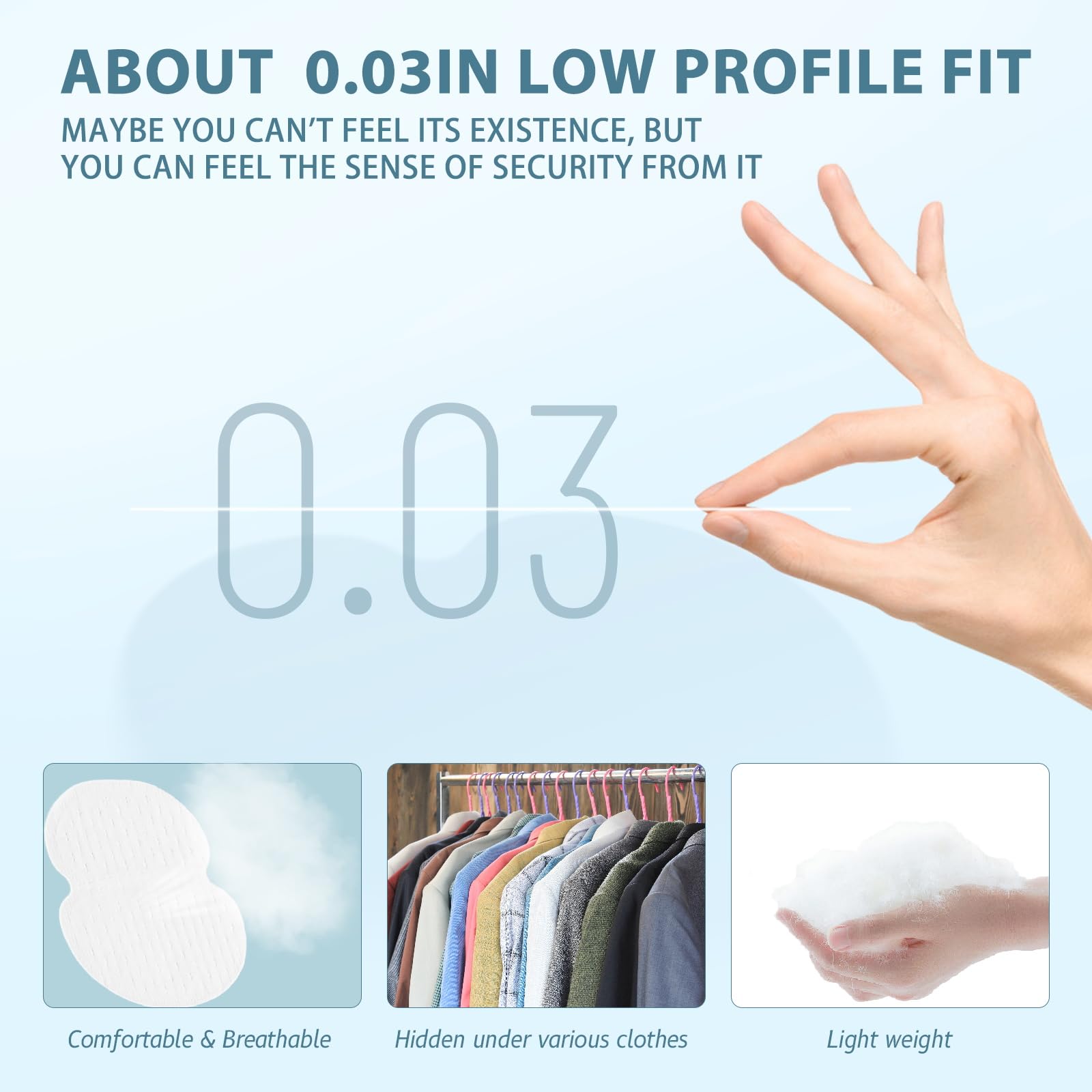LARUOOUU armpit pads feature a soft cotton-like bottom layer for comfort.