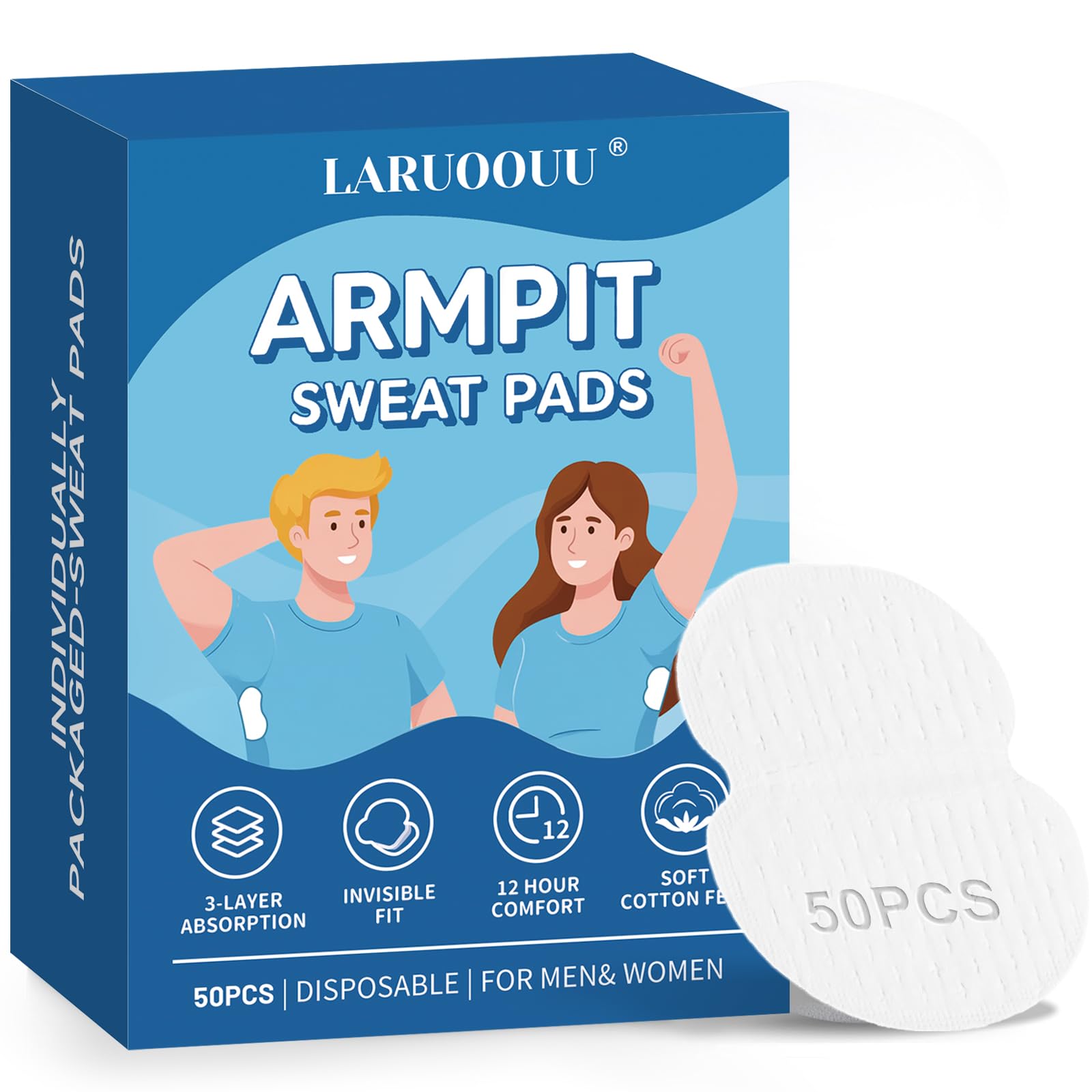 LARUOOUU armpit pads show invisible fit under clothing for discreet freshness.
