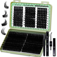 LASHSUN 540pcs D Curl kit packaging showing at-home lash studio setup