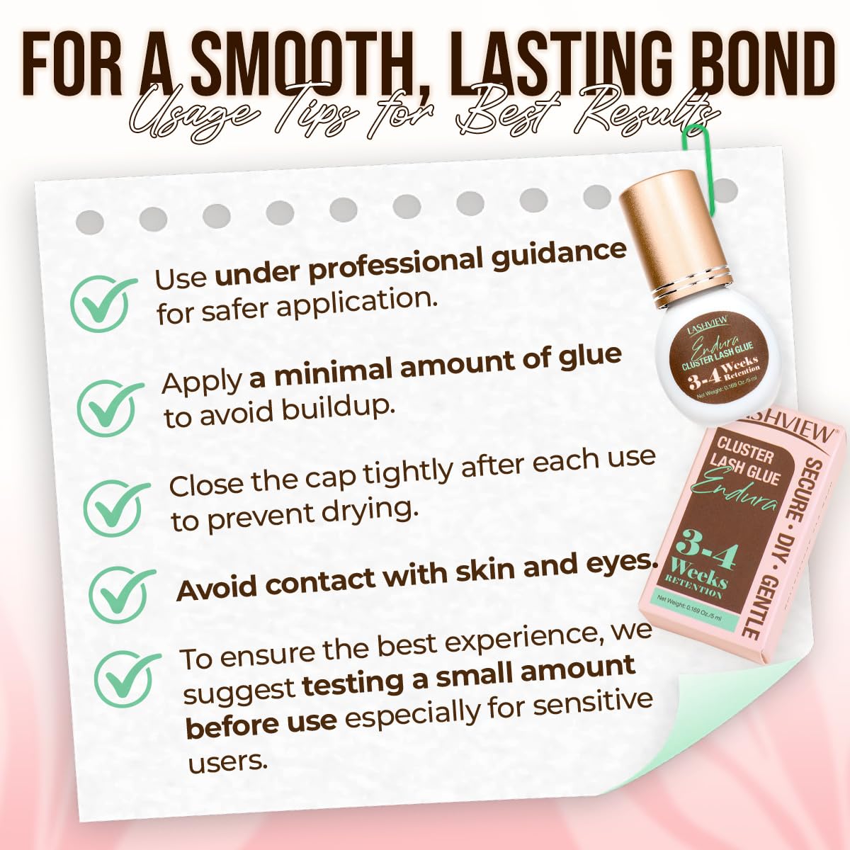 LASHVIEW Lash Cluster Glue gentle, secure bond during wear.