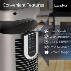 Lasko remote-controlled fan with adjustable speeds and oscillation
