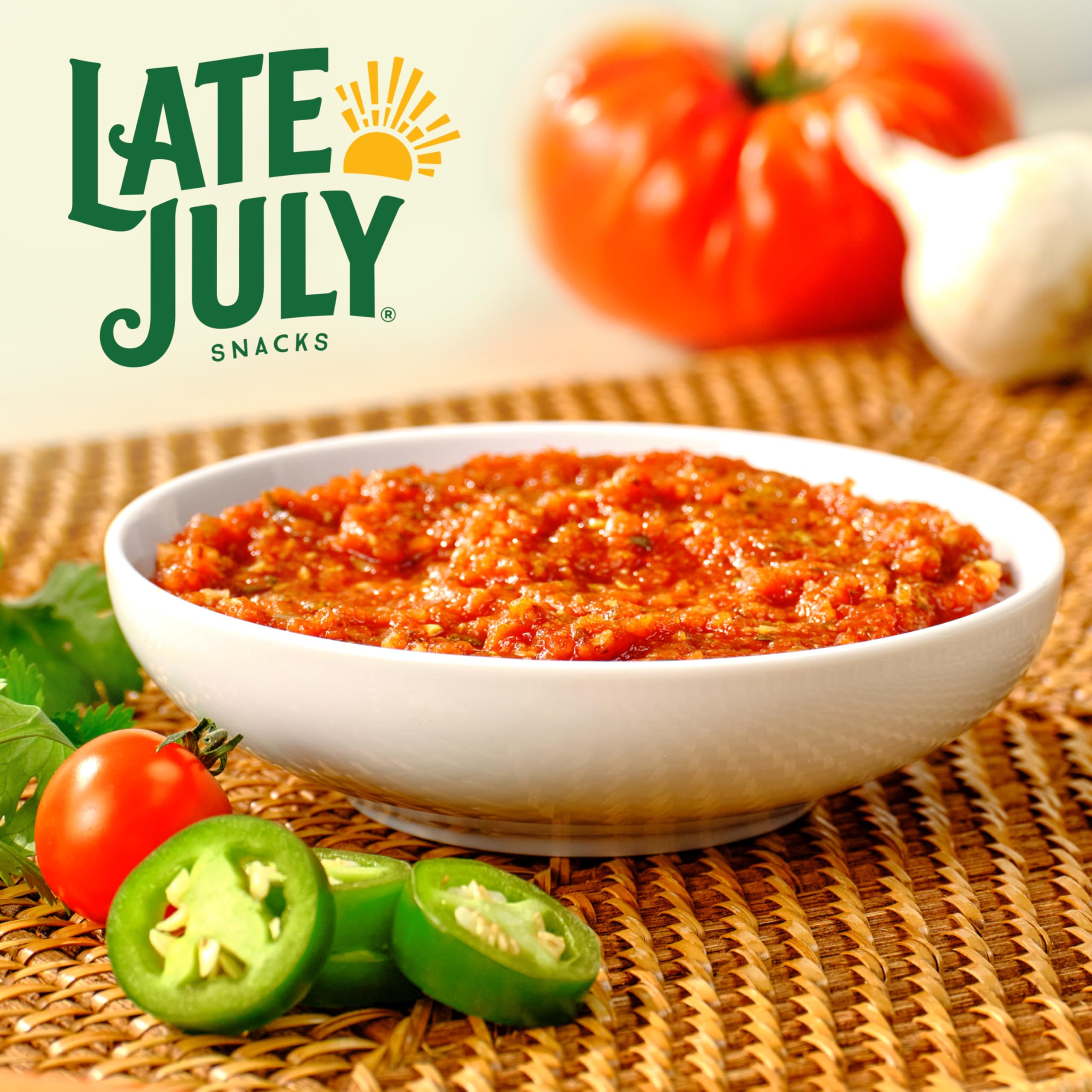 Late July Mild Salsa serving at a casual gathering.