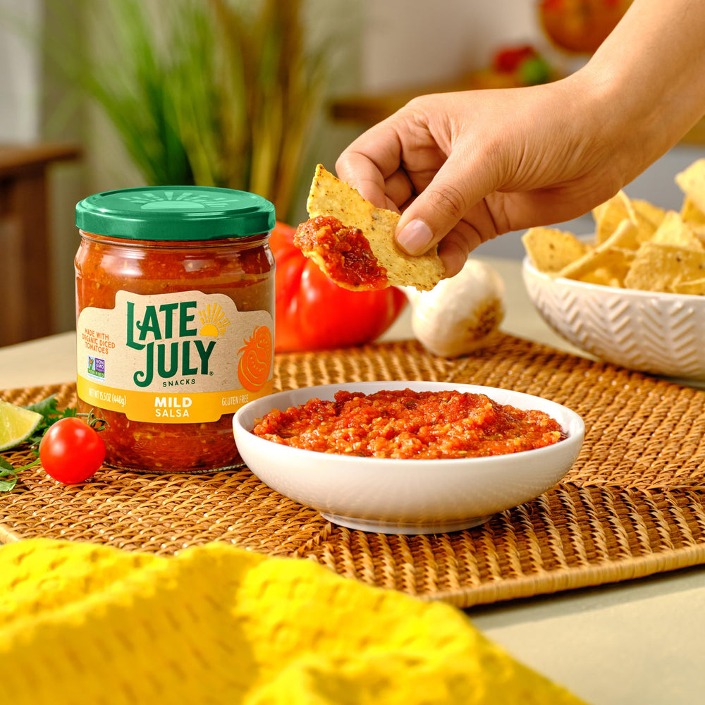 Late July Mild Salsa on nachos for colorful, balanced flavor.