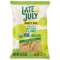 Late July Sea Salt and Lime tortilla chips bag front, crisp and inviting for entertaining