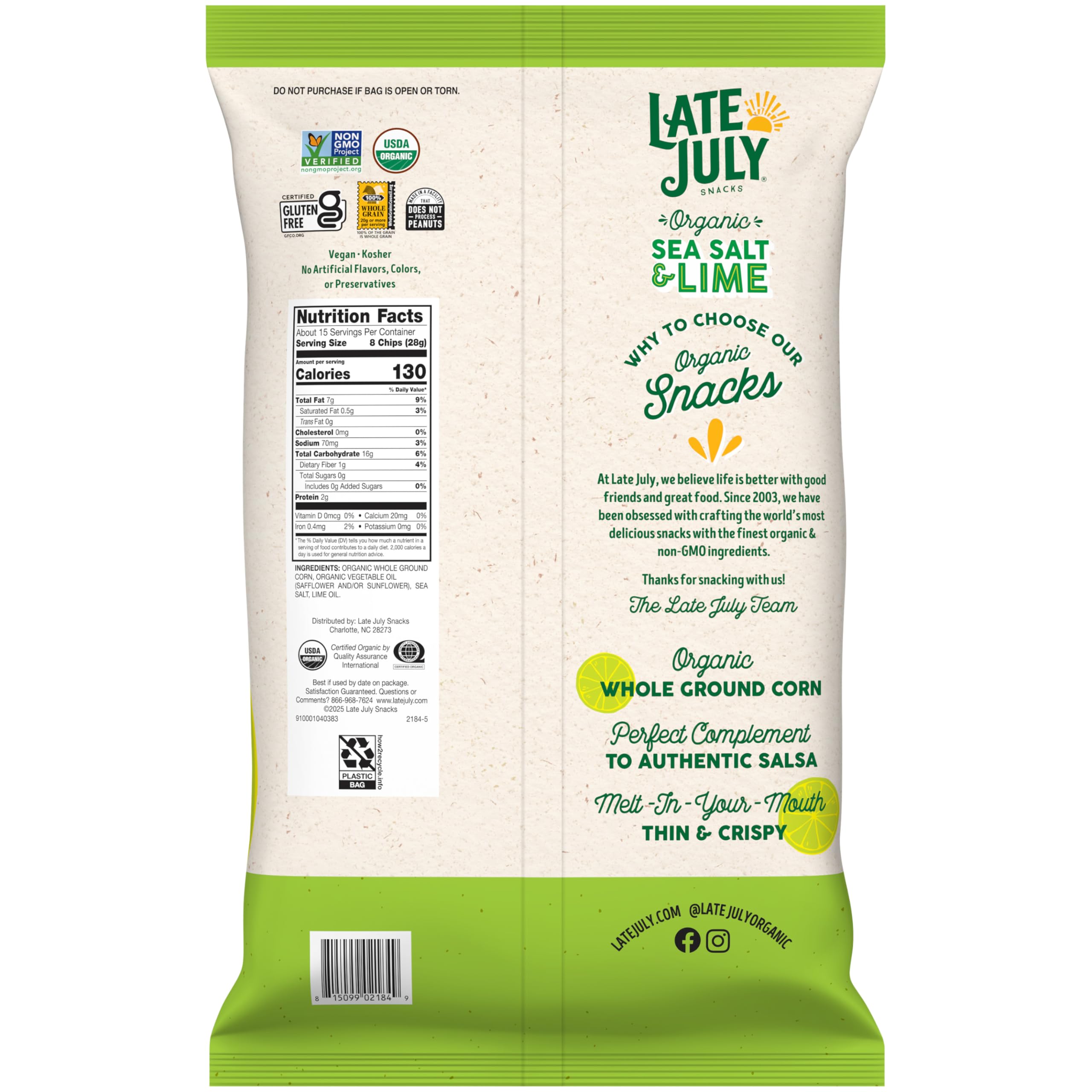 Late July Sea Salt and Lime chips arranged on a table for a snack moment
