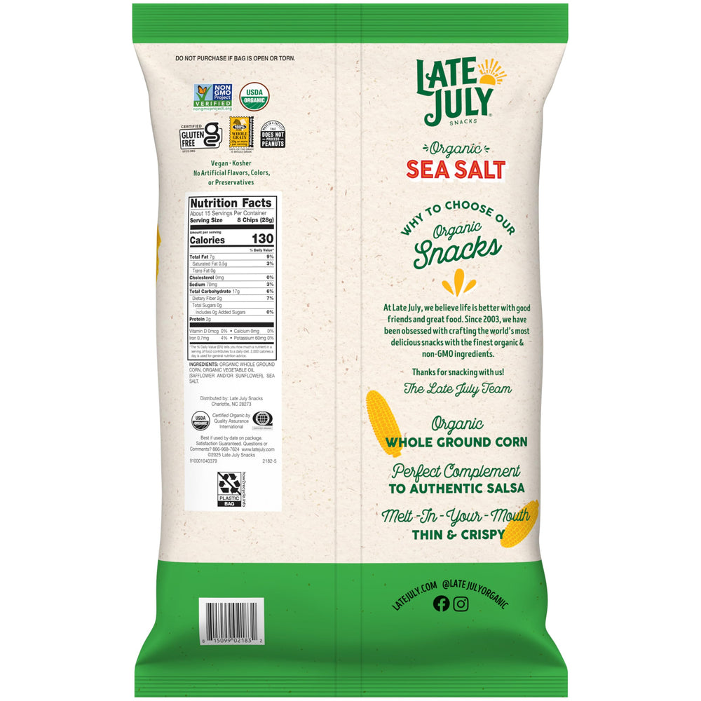 Late July tortilla chips at a party setup show a vegan gluten free snack choice.