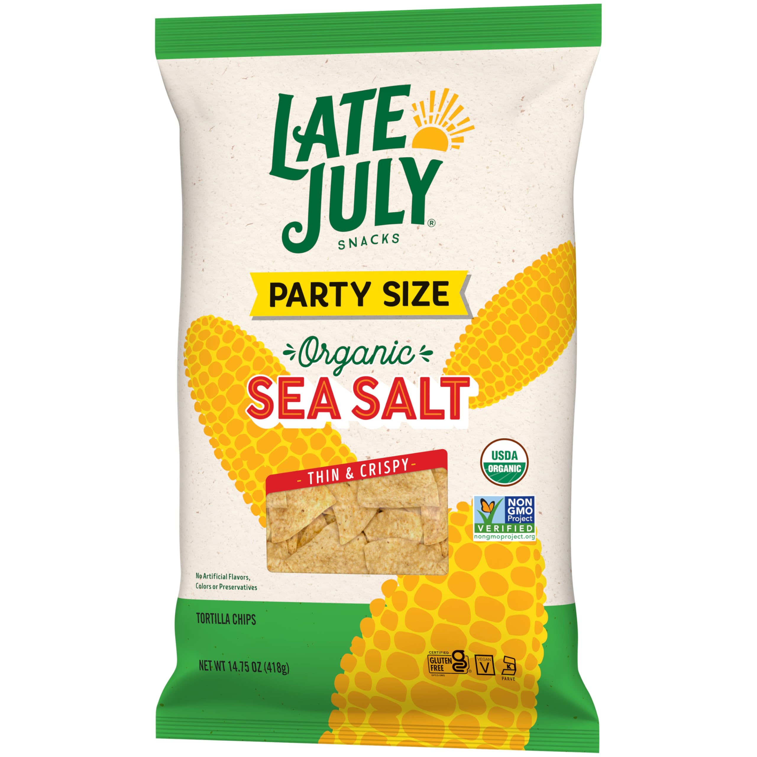Top view plate of Late July chips suggesting a crisp shareable snack.