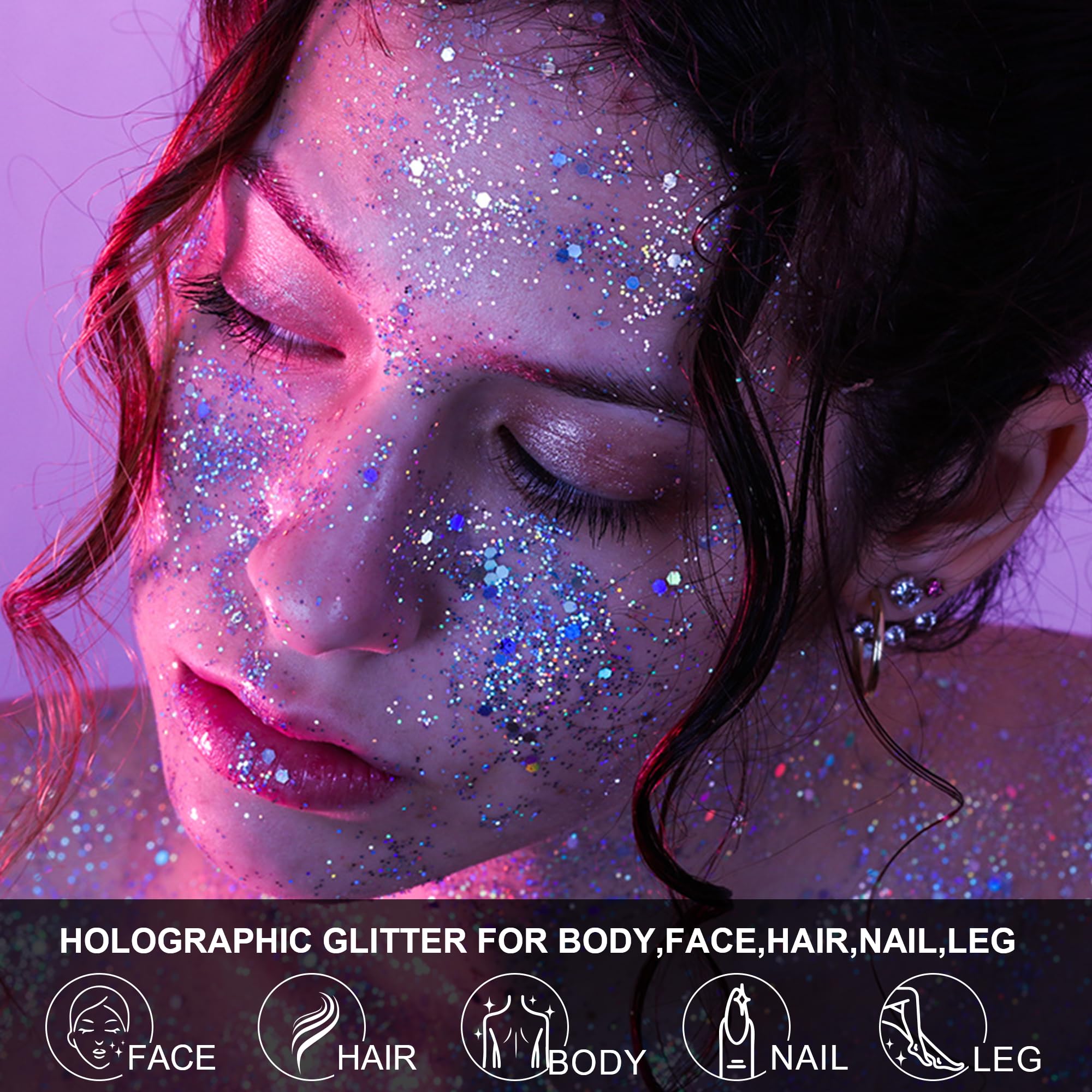 LATIBELL Glow Glitter Gel on skin under UV light creates a bright glow.