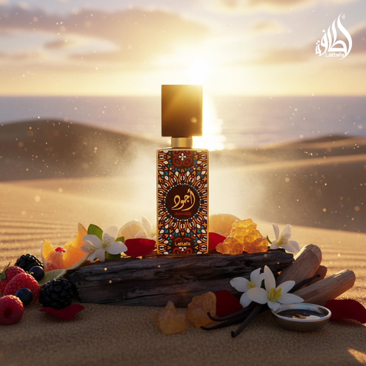 Heart notes of rose and jasmine give a floral, balanced core.