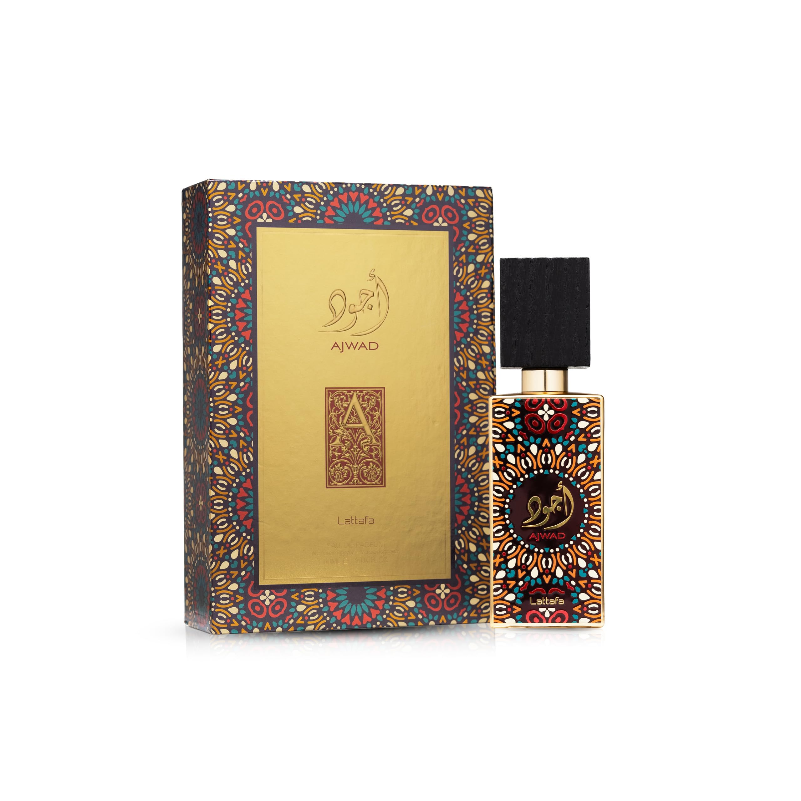 Lattafa Ajwad fragrance box on display suggesting premium unboxing.
