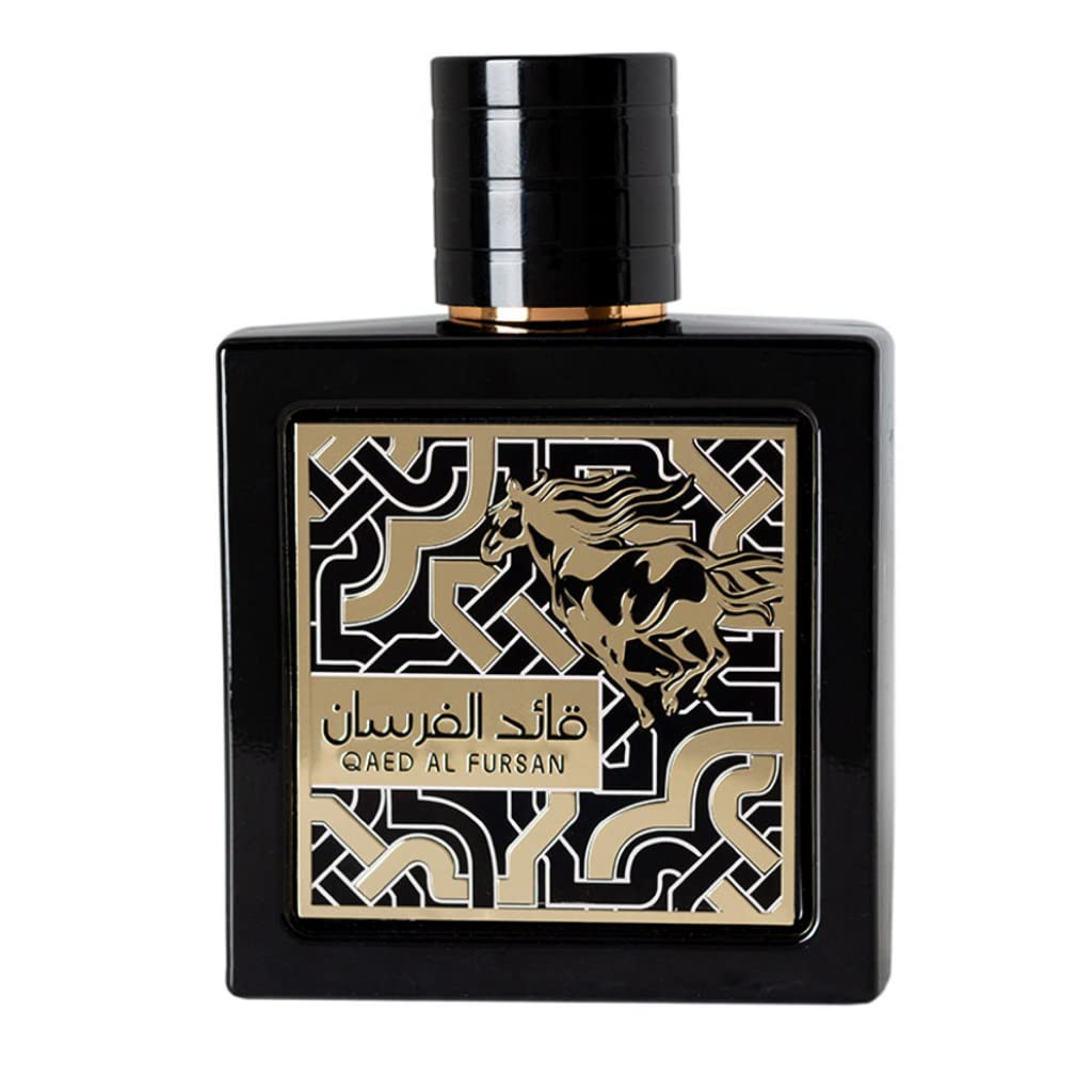 Lattafa Qaed Al Fursan bottle close-up highlighting premium design