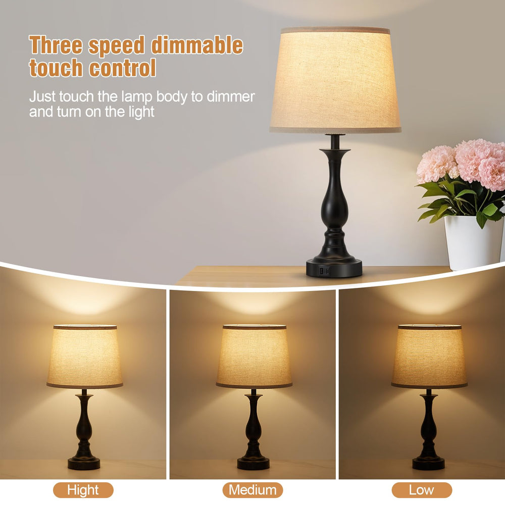 Lauag brushed nickel base and linen shade add durable, elegant style.
