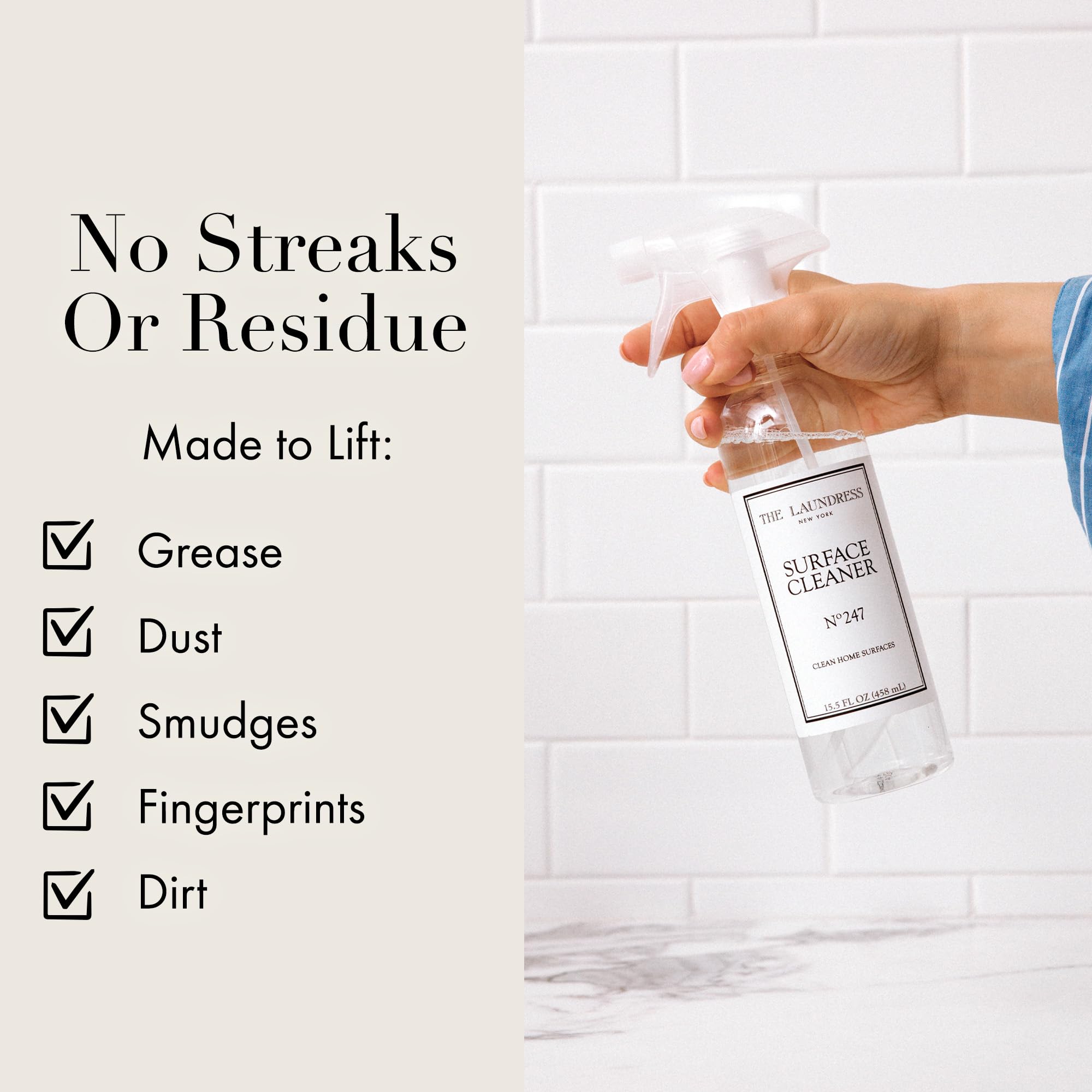 Marble countertop cleaned with The Laundress cleaner for a gentle, residue-free shine.