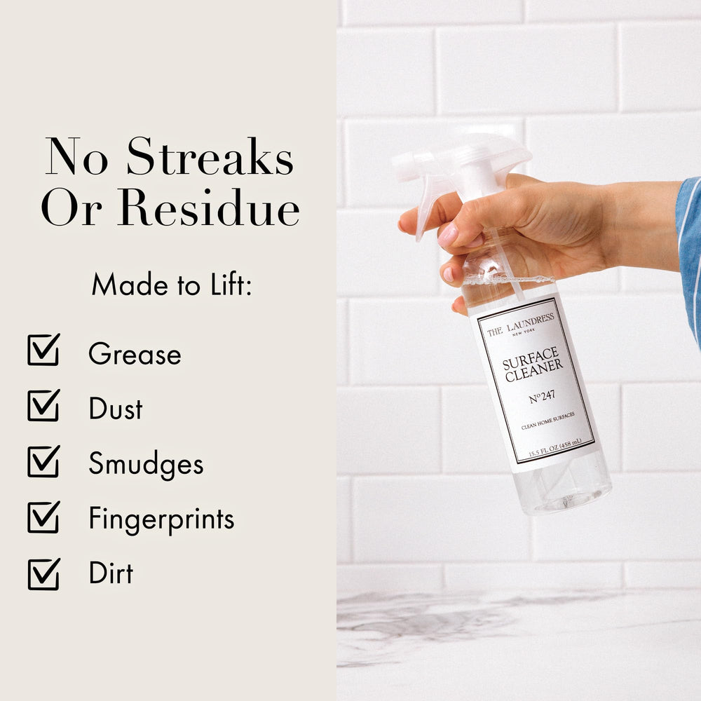 Marble countertop cleaned with The Laundress cleaner for a gentle, residue-free shine.