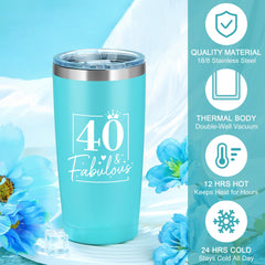 Launrada 40th birthday tumbler keeps drinks hot or cold on the go.