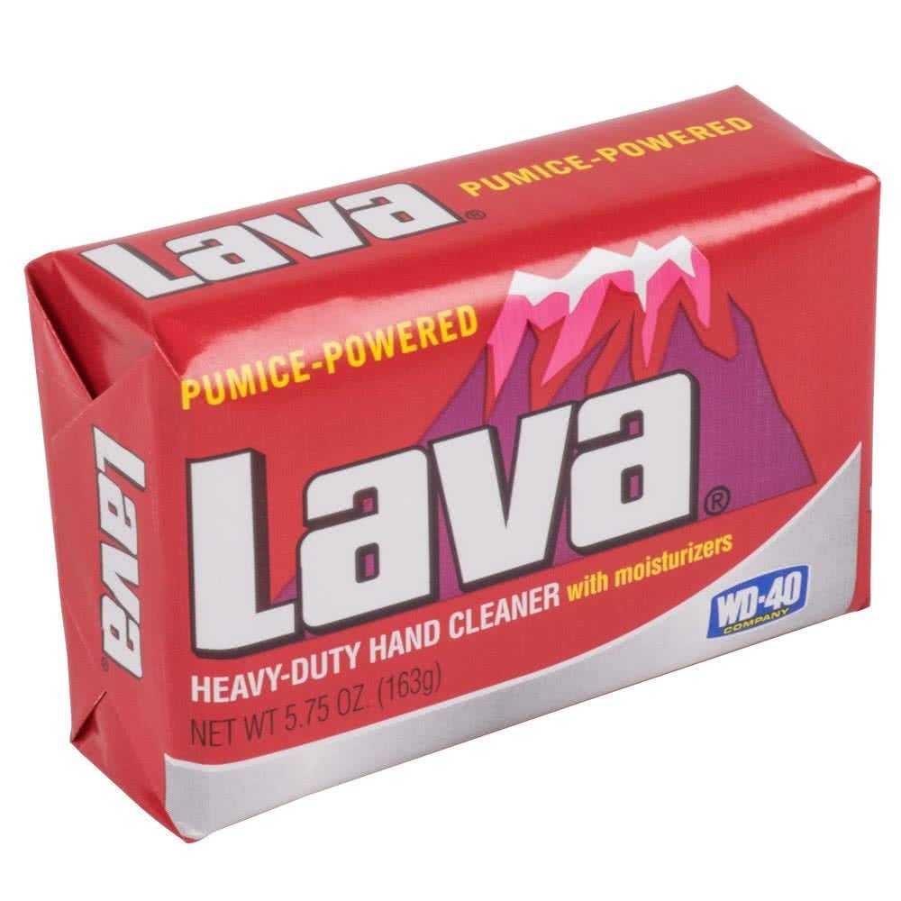 Lava 10185 pumice bar in use scrubbing grease on dirty hands