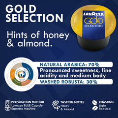 Lavazza Blue Caffè Crema pods showing crema and smooth finish