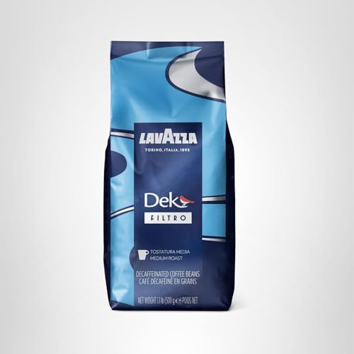 Lavazza Dek Filtro packaging closeup highlights Arabica blend.