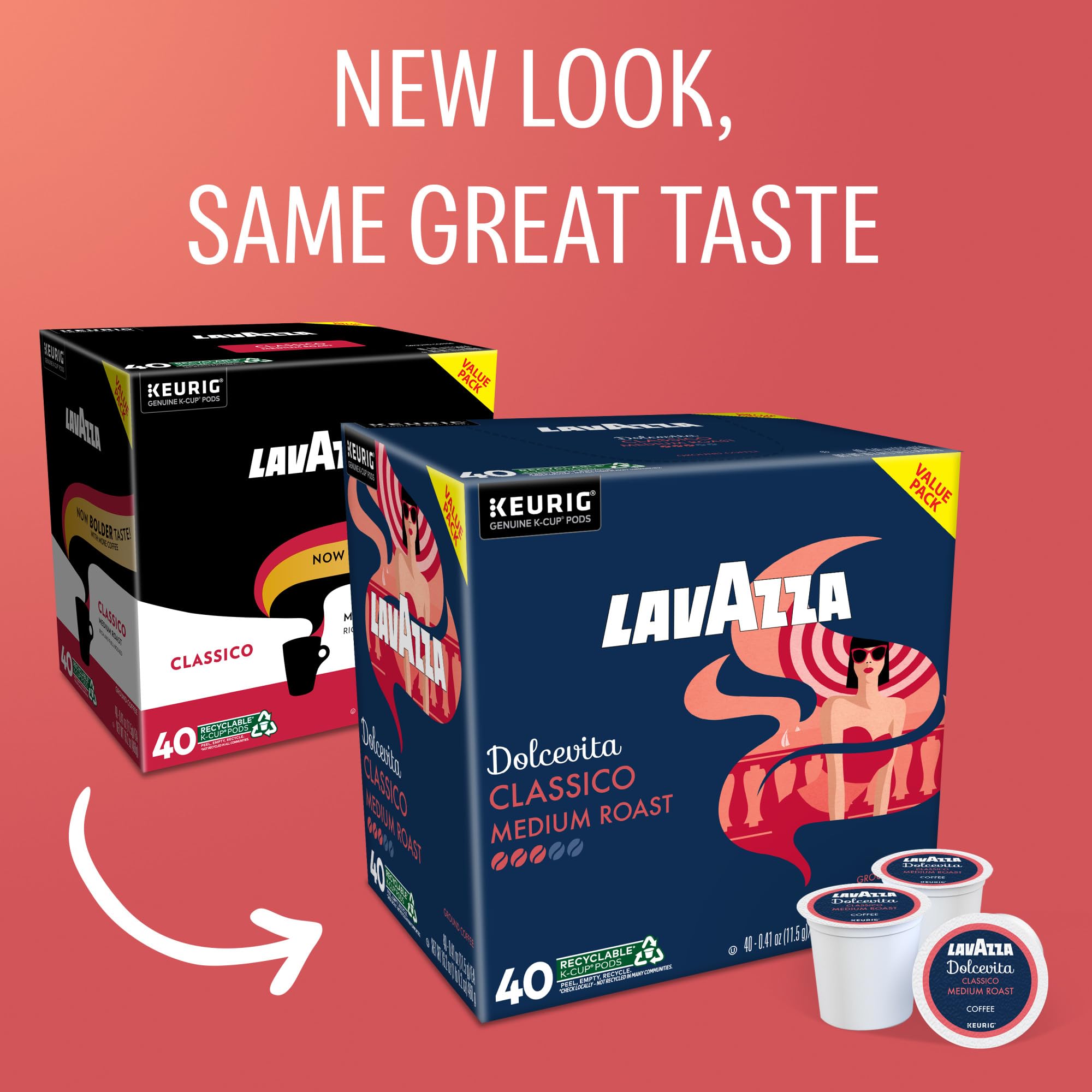 Box front displays Lavazza Dolcevita Classico packaging and Italian craftsmanship