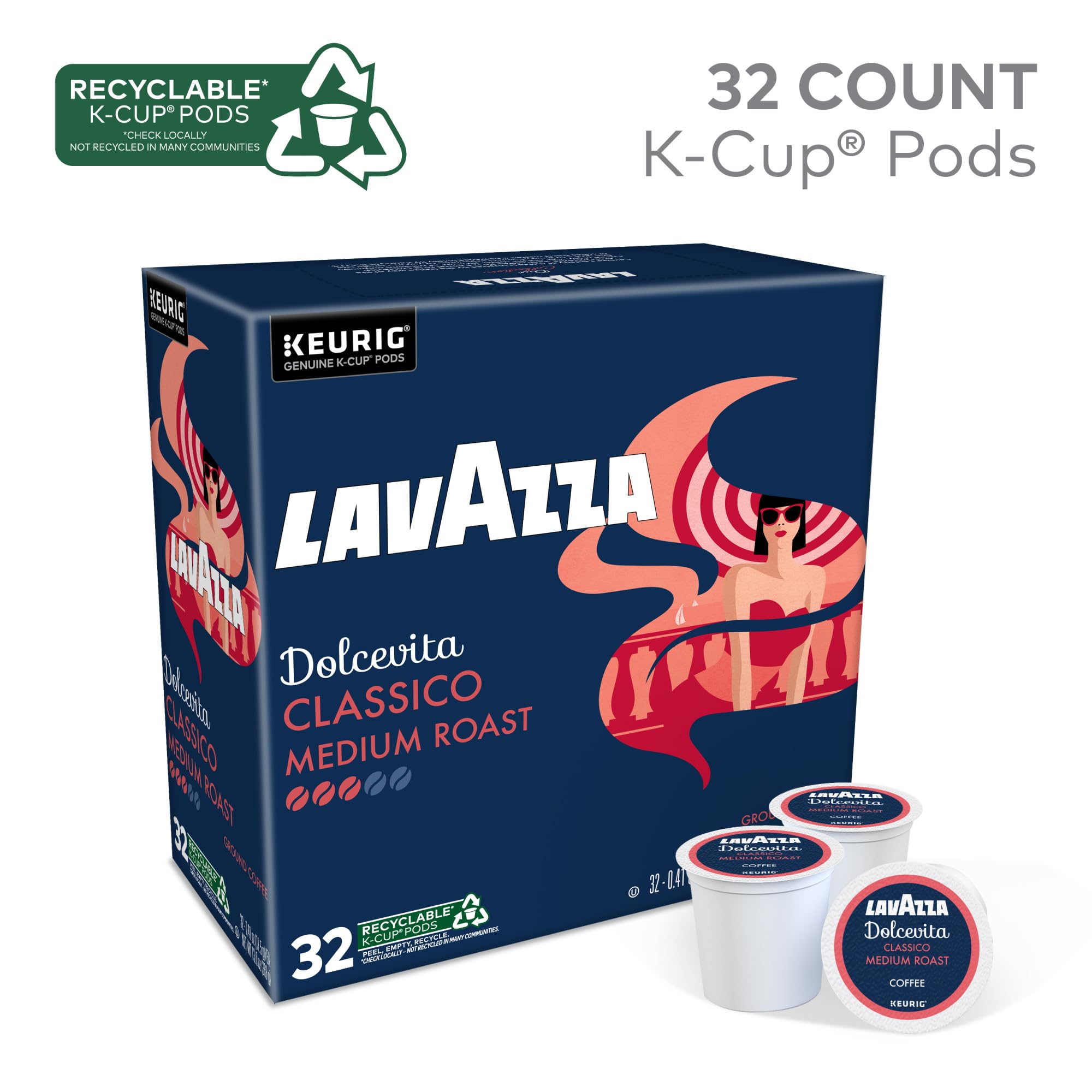 Lavazza Dolcevita Classico Keurig-compatible capsules enable quick single-serve brewing.