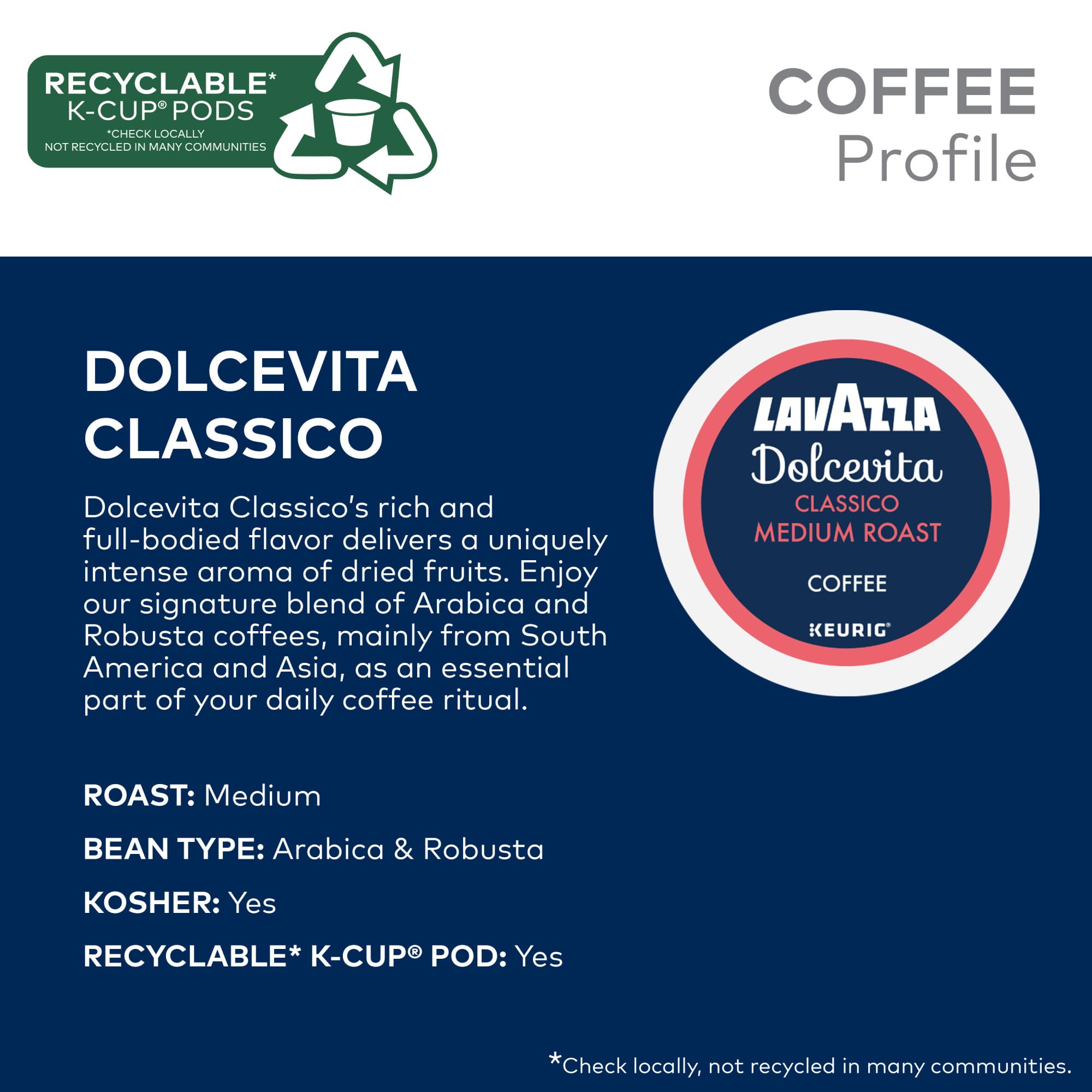 Lavazza Dolcevita Classico steaming cup captures inviting aroma and smooth medium roast.