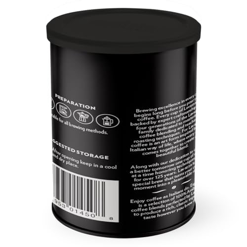 Lavazza Espresso Ground Coffee texture close-up emphasizing smooth medium roast aroma.