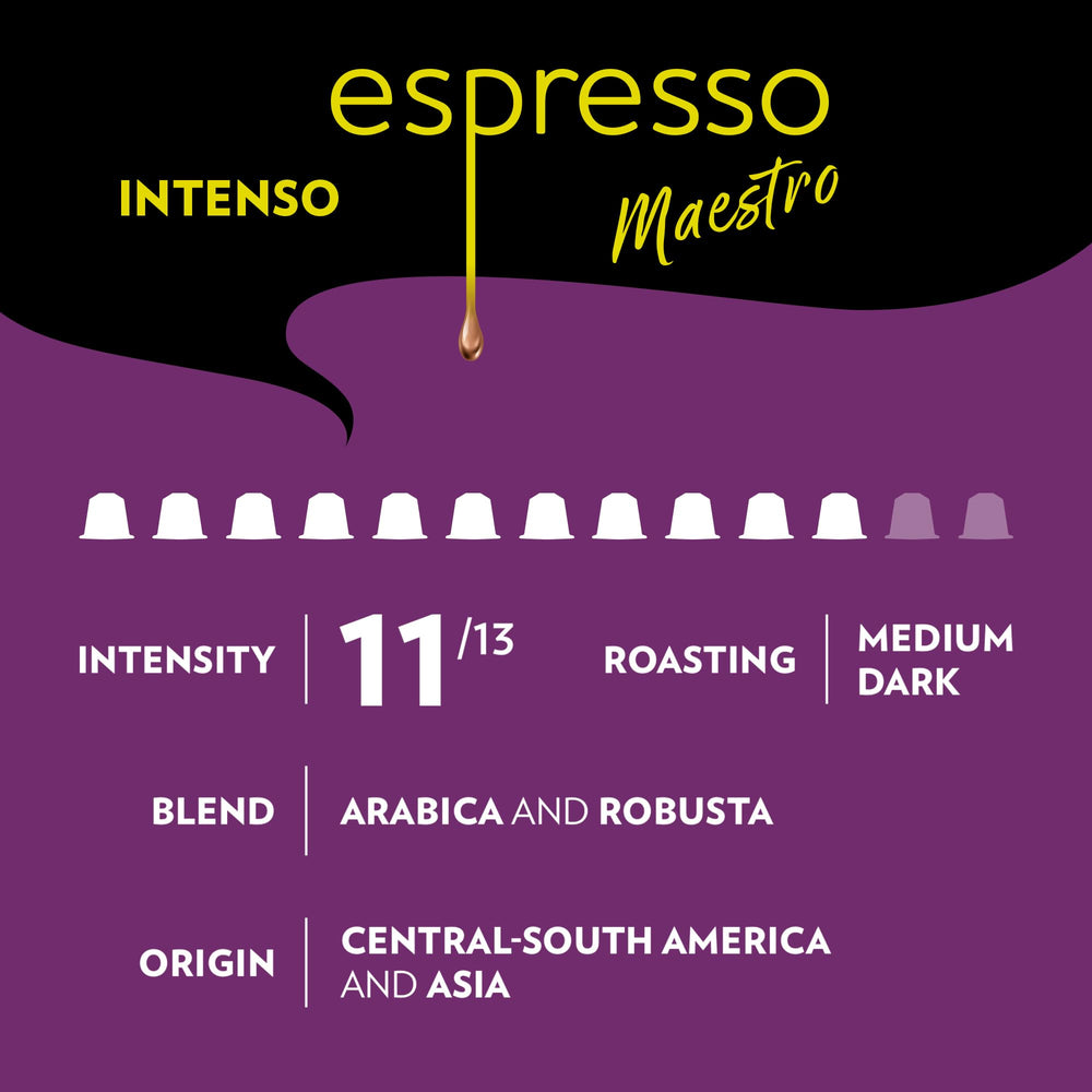 Lavazza Espresso Maestro Lungo capsules featuring a light roast with floral and fruity notes.