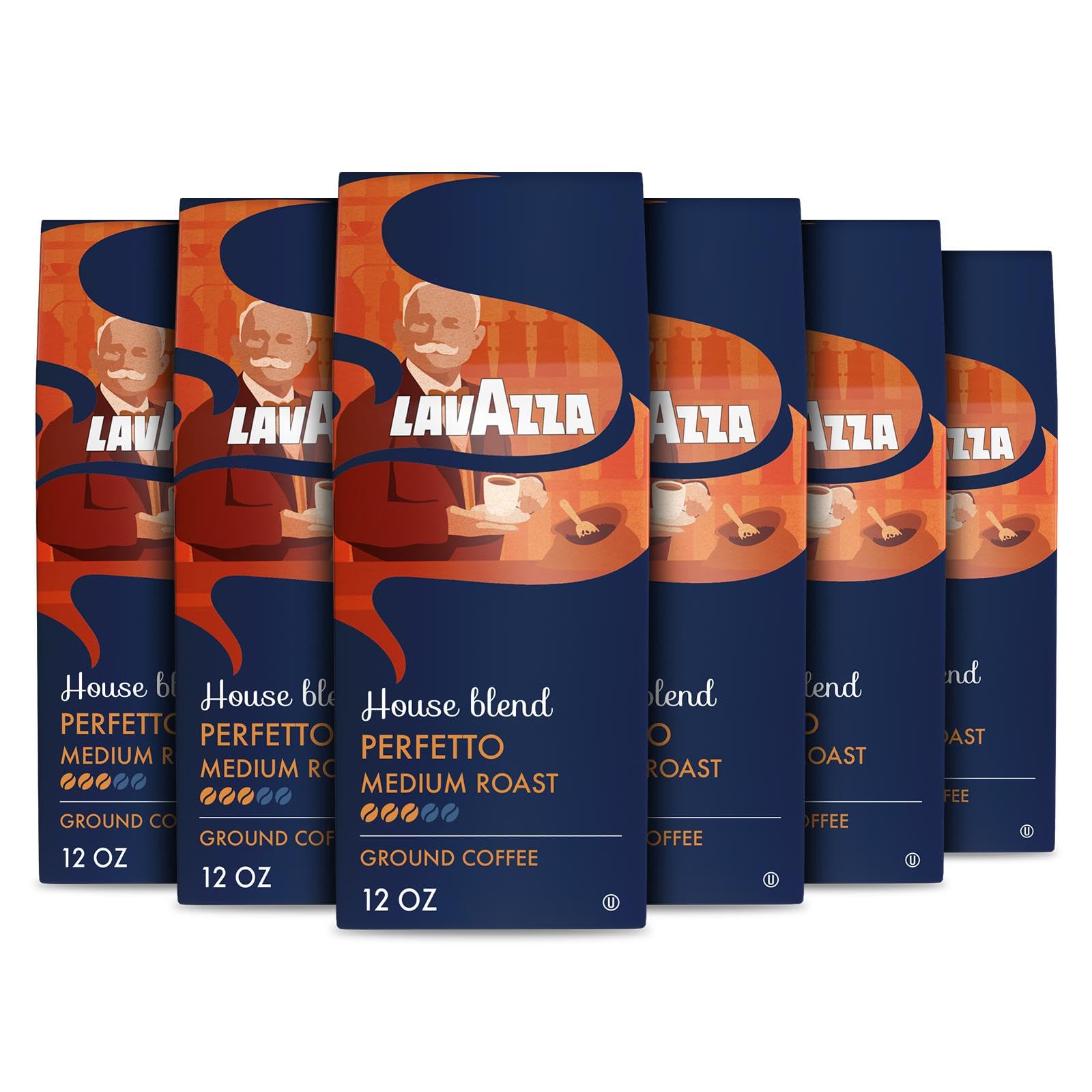 Lavazza House Blend Perfetto pack of six 12oz bags for drip brewing.