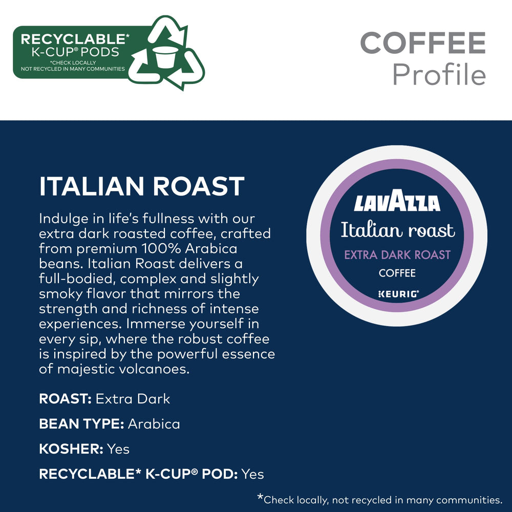 Lavazza Italian Roast Arabica beans close-up, depth and aroma.