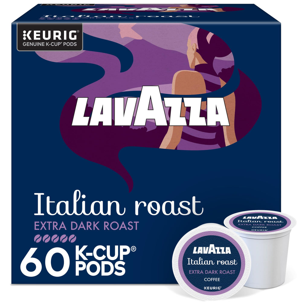 Lavazza Italian Roast K-Cup pod front-pack for quick bold mornings.