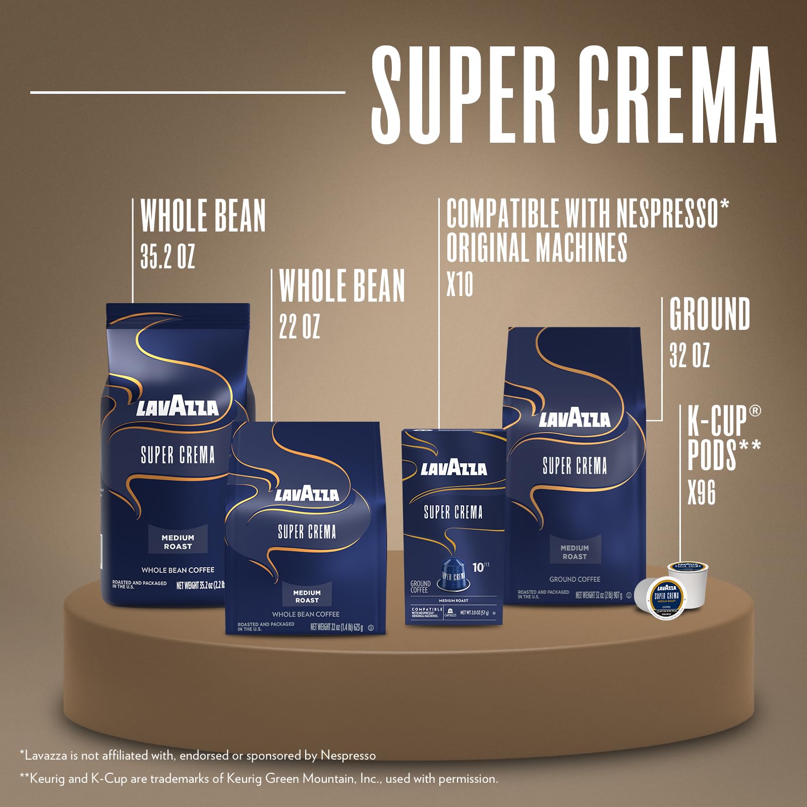 Aluminum Lavazza Super Crema capsule pack on a kitchen counter