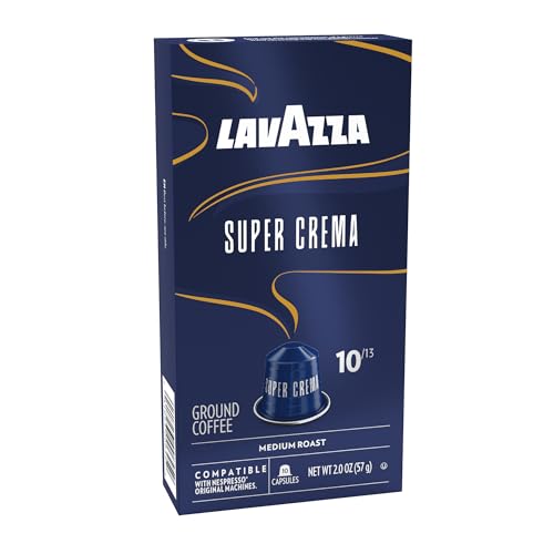 Close-up of Lavazza Super Crema capsules showing crema-ready espresso shot