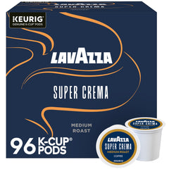 Lavazza Super Crema K-Cup pods in a box for easy, at-home espresso.