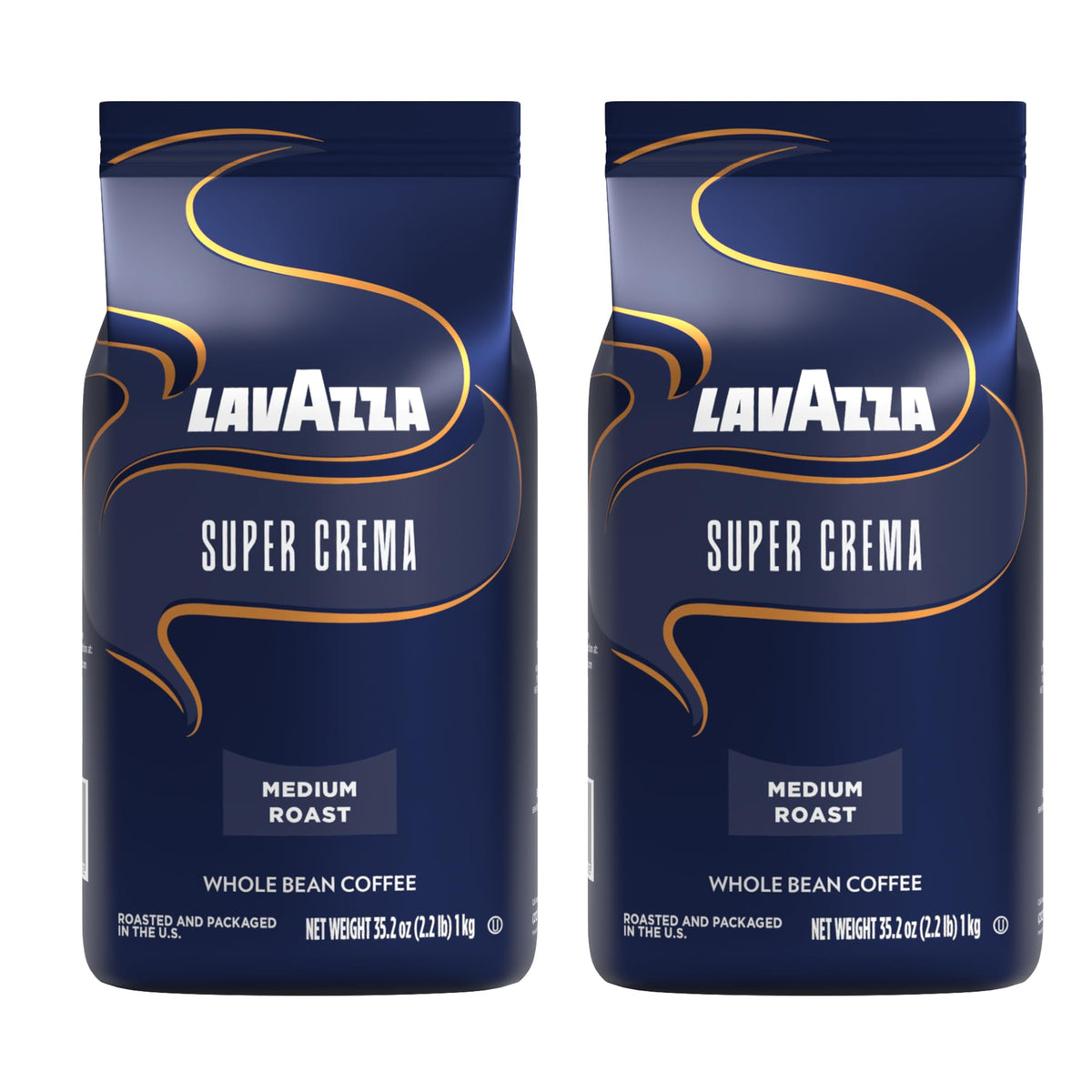 Lavazza Super Crema two-pack bags ready for steady espresso at home.